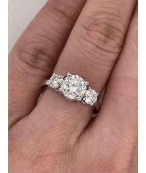 1.57 Carat Round Diamond Three Stone Engagement Ring G SI1