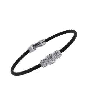 ALOR Grey Cable Barred Bracelet with 18kt White Gold & Diamonds