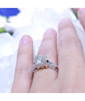 Certified Cushion Three Stone Baguette Sides 2.31ct Engagement Ring
