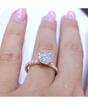 Certified 2.53CT H-SI2 CE Round Diamond 14K Rose Gold Engagement Ring