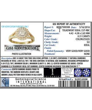 NWT Tolkwolsky 14k Yellow Gold 1 Ct Diamond Ring size 6.75 GSI
