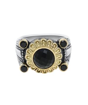 Konstantino Sterling Silver, 18K Yellow Gold, and Onyx Ring sz 7.25  DKJ841-314S7