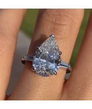 IGI 4 Carat Lab Grown Pear Shape with Thin Tapering Baguettes