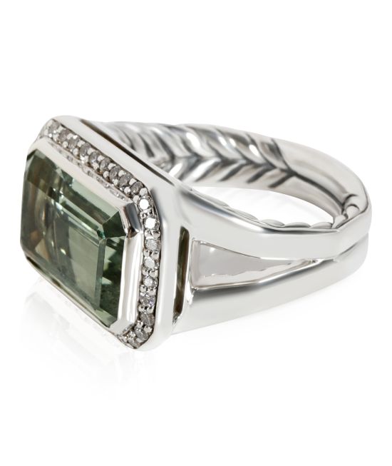David Yurman Novella Prasiolite Diamond Ring in Sterling Silver 0.24 CT