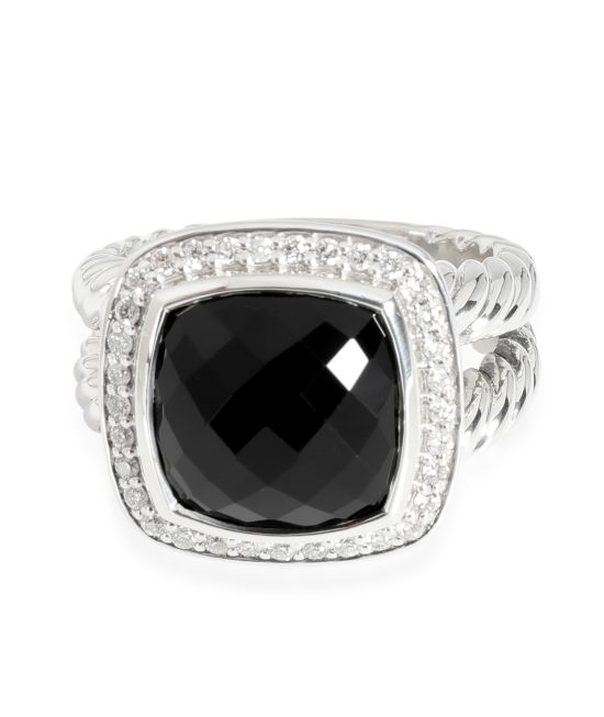 David Yurman Albion Checkerboard Onyx & Diamond Ring, Sterling Silver, 0.22 Ctw