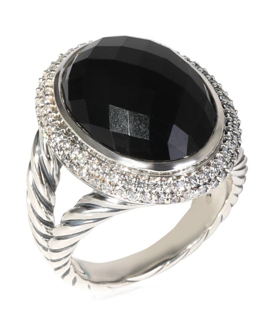David Yurman Black Onyx Diamond Cocktail Ring Sterling Silver 0.81 Ctw