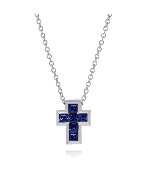 Damiani 18K White Gold, Blue Sapphire Cross Pendant Necklace