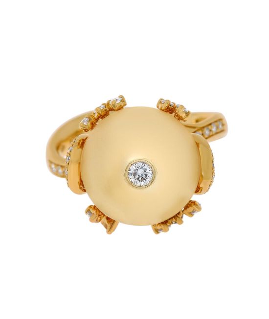 Zydo 18K Yellow Gold, Pearl 12mm  and Diamond Statement Ring sz. 7