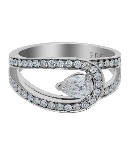 FRED Lovelight Platinum Pear Cut Center Diamond 0.33ct. E-VS1, 0.85ct. tw. Ring sz 4.5 4J0735-048-1