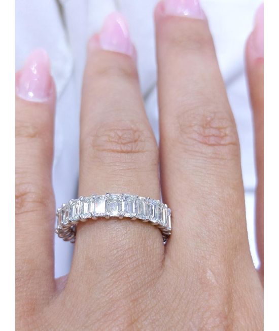 4.18CT G-SI1 Emerald Cut Platinum Eternity Wedding Band