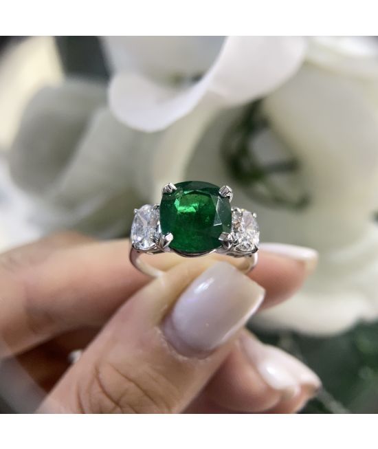 Three Stone Ring, Emerald Ring, Green Diamond Ring, Green Radiant Cut Diamond Engagement Ring, Accent Wedding retailer Ring, 14K White Gold Ring