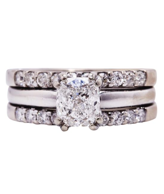 GIA 1.02 CT Cushion Modified Cut Bridal Set Ring, H, S12