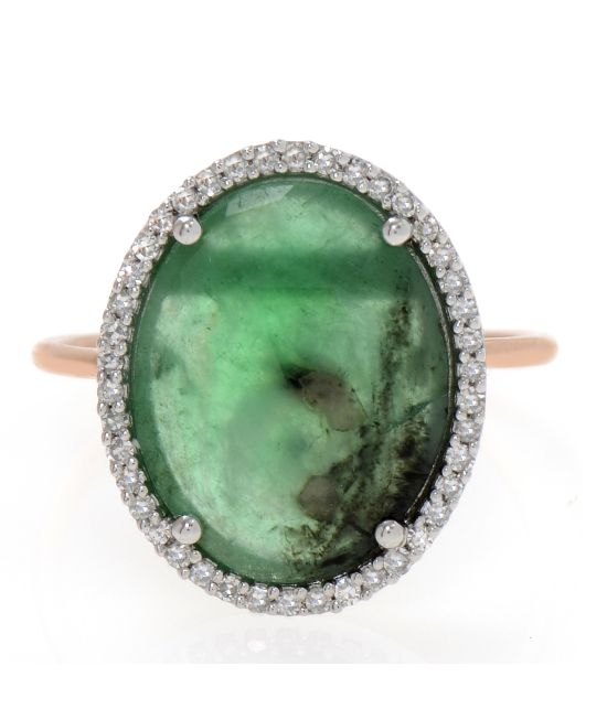 Bavna 18K Rose and White Gold, Emerald 6.50ct. tw. and Pave Diamond 0.39ct. tw. Ring