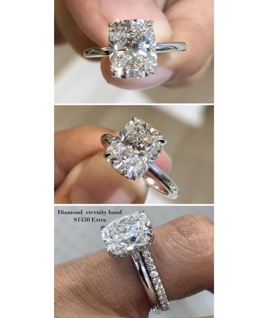 3 carat H vs1 Cushion cut Solitaire diamond ring