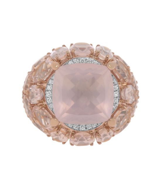 Mimi Milano Boutique 18K Rose Gold, Rose Quartz and Diamond 0.44ct. tw. Statement Ring sz 7.25 A560R016B