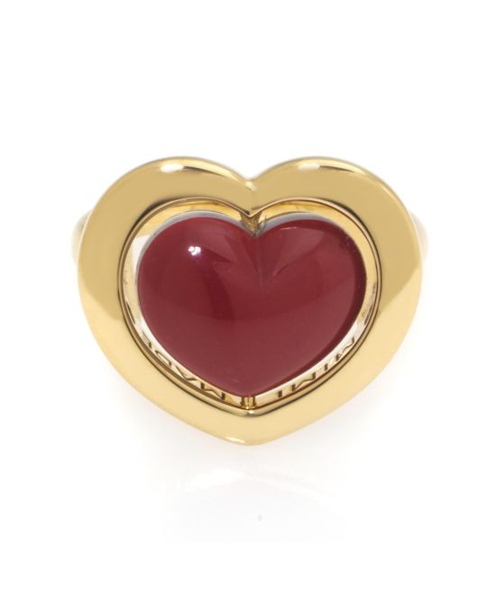 Mimi Milano 18K Yellow Gold and Orange Paste Spinning Heart Cocktail Ring sz 6.25 ALM308G8P8