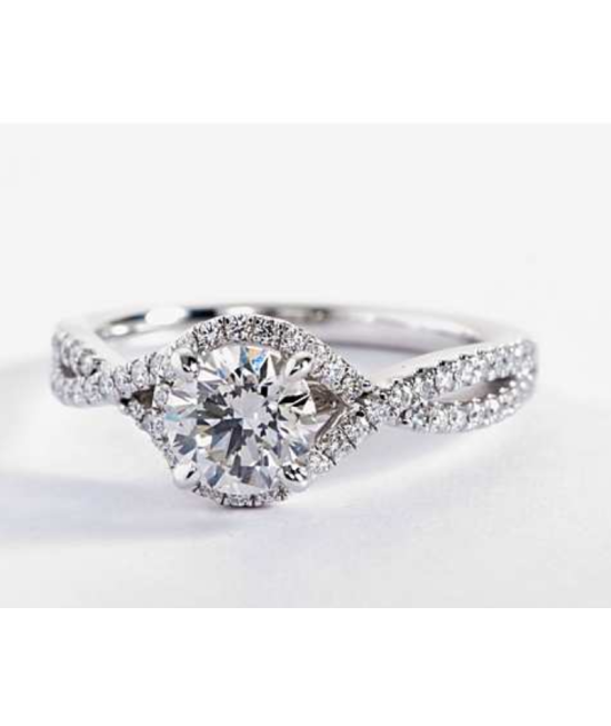 .75 GIA Carat Twisted Halo Diamond Engagement Ring 