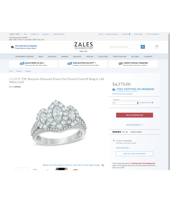1 1 2 CT. T.W. Marquise Diamond Frame Past Present Future Ring in 14K