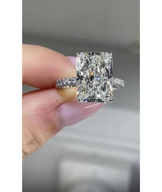 6 carat Radiant Cut Pave Diamond Engagement Ring