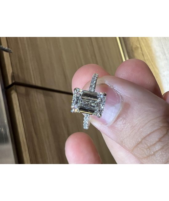 Emerald cut micro pave engagement ring deals