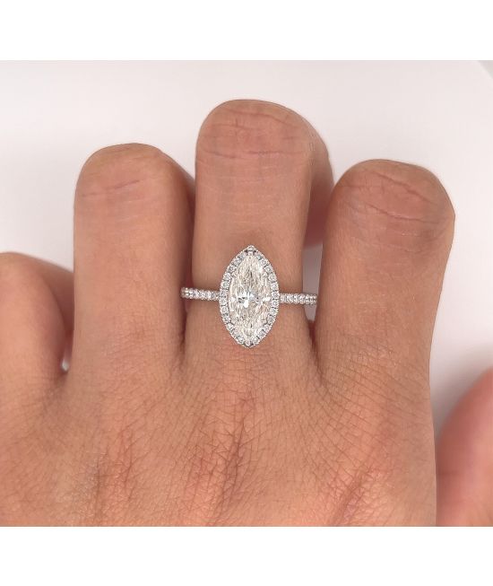 2.36 Total Carat Marquise Halo Pave Diamond Engagement Ring