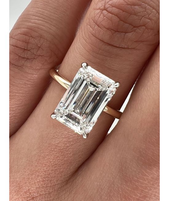 Emerald Cut Solitaire Bezel Set East West Diamond Engagement Ring With |  sillyshinydiamonds