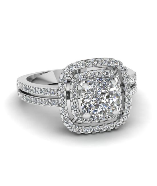 0.80ct Double Halo Cushion Diamond Ring in 14k White Gold 1.25ctw