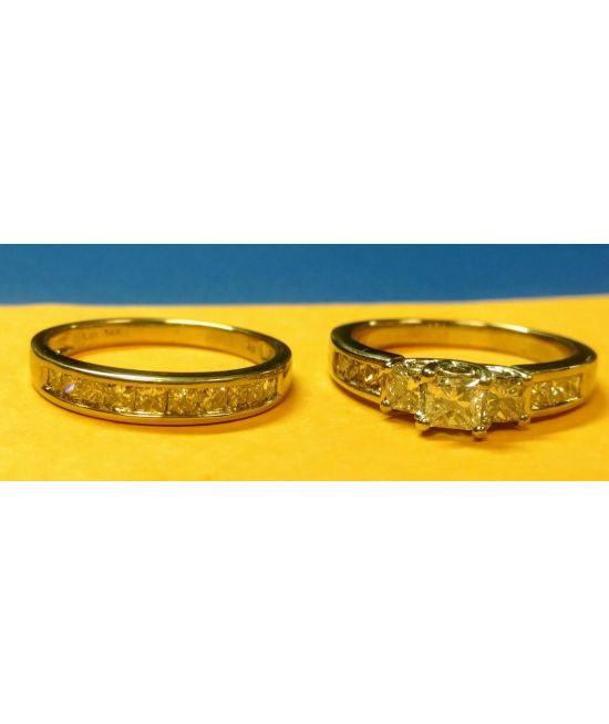 1.50 total carat princess cut 14k white gold wedding set