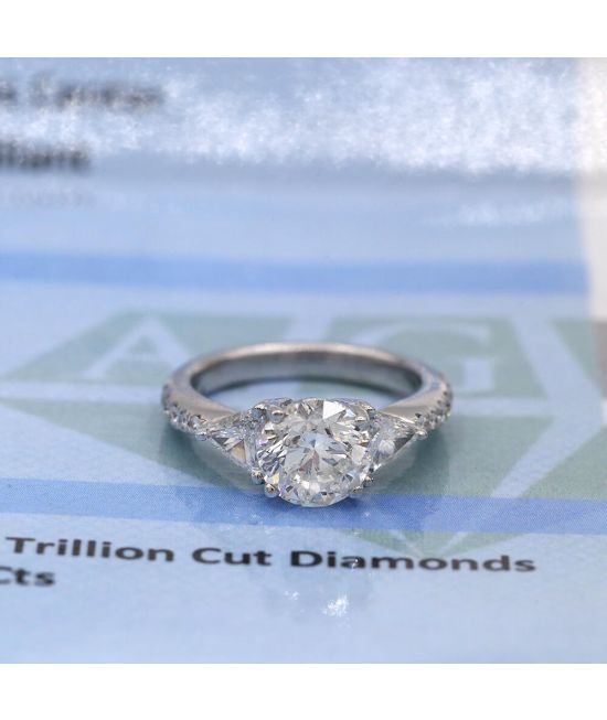 Platinum Round 2.34ct Engagement Ring AGI Certified 3.34tcw