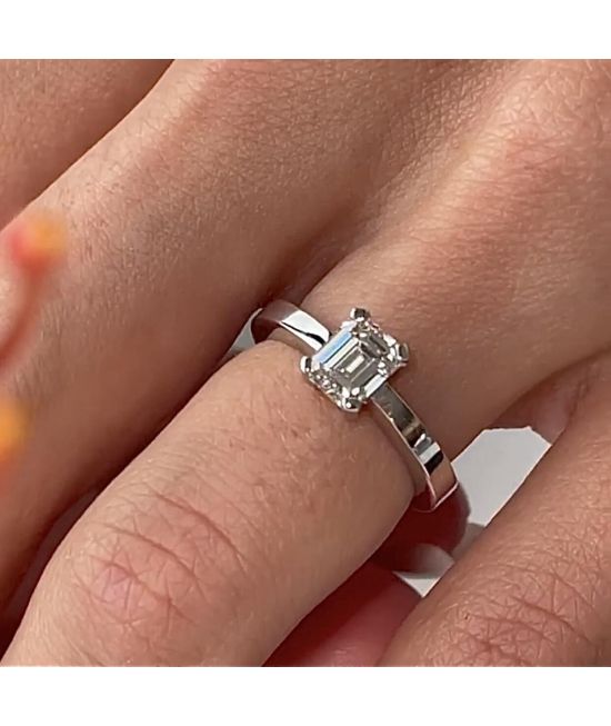 Marvelous G-VS1 Natural Emerald cut diamond solitare ring