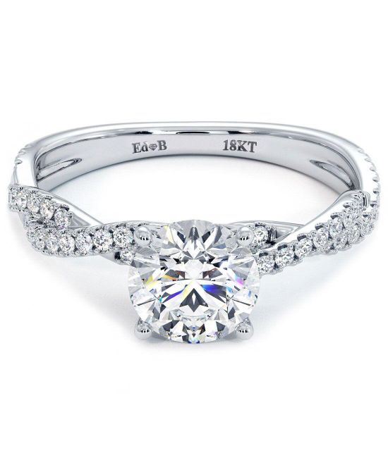 Round Center Petite Micropavé Infinity Twist Diamond Engagement Ring in 18k White Gold
