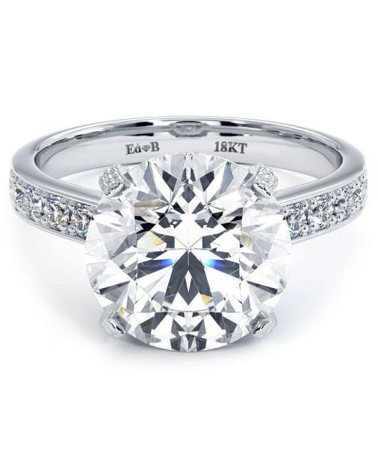 Round Brilliant Micropavé Milgrain Basket Diamond Engagement Ring in 18k White Gold