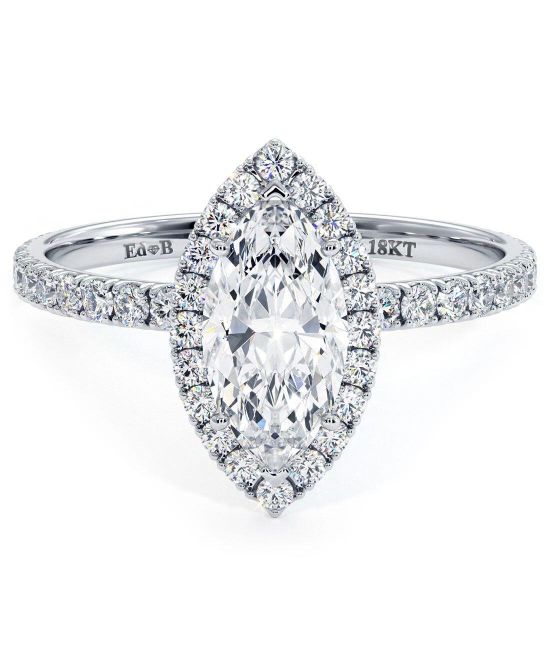 Marquise Halo Micropavé Petite Diamond Engagement Ring in 18k White Gold