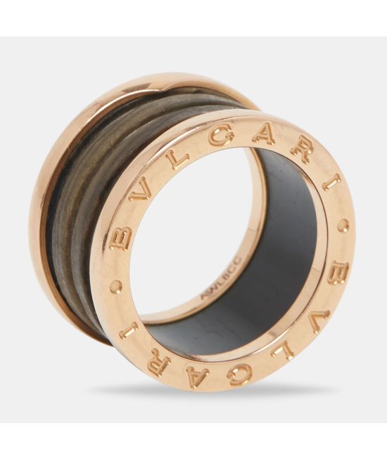 Bvlgari B.Zero1 Brown Marble 18K Rose Gold 4-Band Ring Size 52