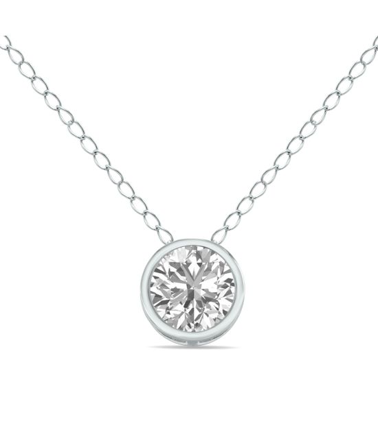 1/2 Carat Lab Grown Diamond Bezel Pendant in 14K White Gold (F-G Color, VVS1-VVS2 Clarity)