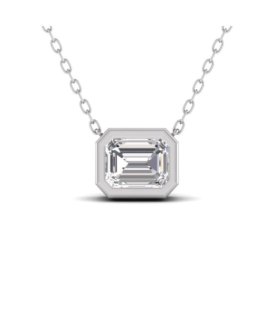 Lab Grown 1/4 Carat Emerald Cut Bezel Set Diamond Solitaire Pendant in 14K White Gold