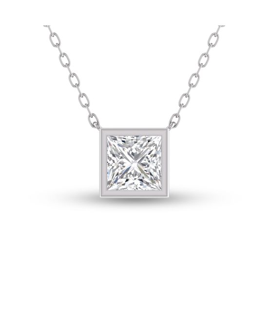 Lab Grown 1/4 Carat Princess Cut Bezel Set Diamond Solitaire Pendant in 14K White Gold