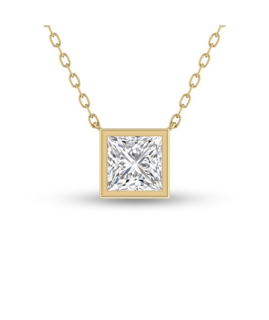 Lab Grown 1 Carat Princess Cut Bezel Set Diamond Solitaire Pendant in 14K Yellow Gold