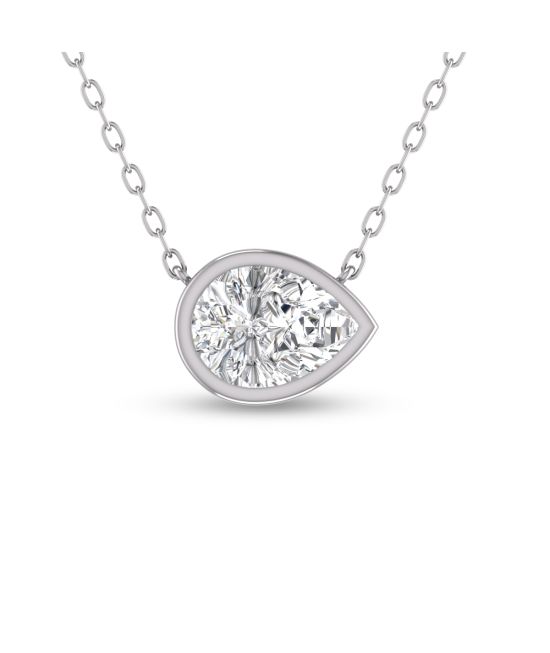 Lab Grown 1/4 Carat Pear Shaped Bezel Set Diamond Solitaire Pendant in 14K White Gold