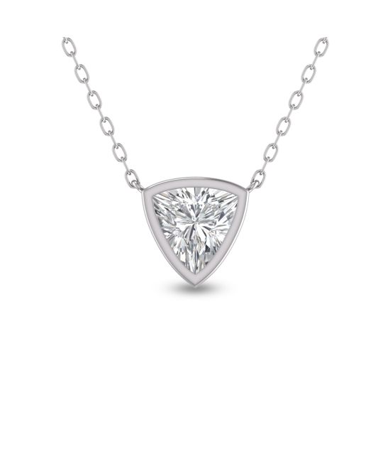 Lab Grown 1 Carat Trillion Shaped Bezel Set Diamond Solitaire Pendant in 14K White Gold