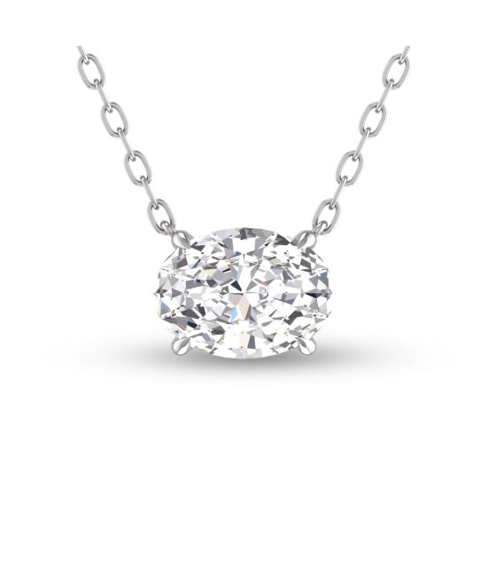Lab Grown 3/4 Carat Floating Oval Diamond Solitaire Pendant in 14K White Gold