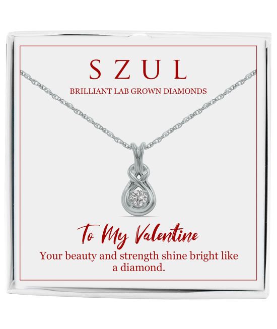 Gift For My Valentine - 1/10 Carat Lab Grown Round Diamond Love Knot Solitaire Pendant in .925 Sterling Silver (F-G Color, VS1-VS2 Clarity)