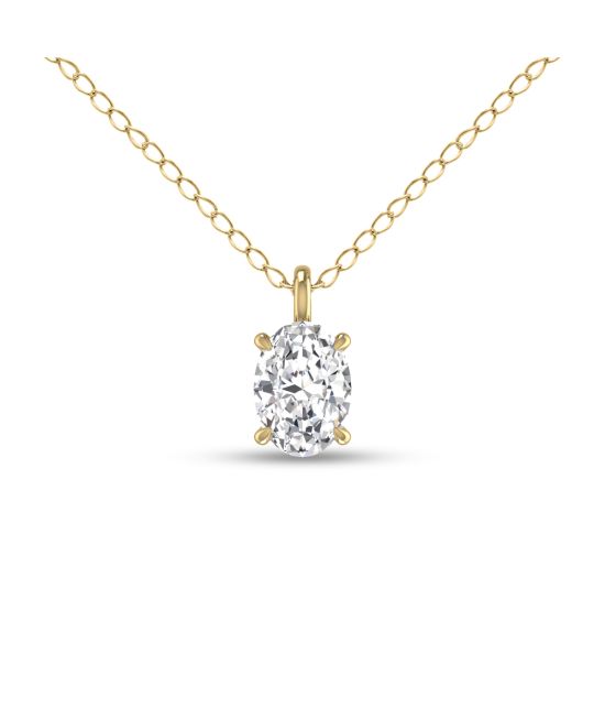 Lab Grown 1/4 Carat Oval Solitaire Diamond Pendant in 14K Yellow Gold