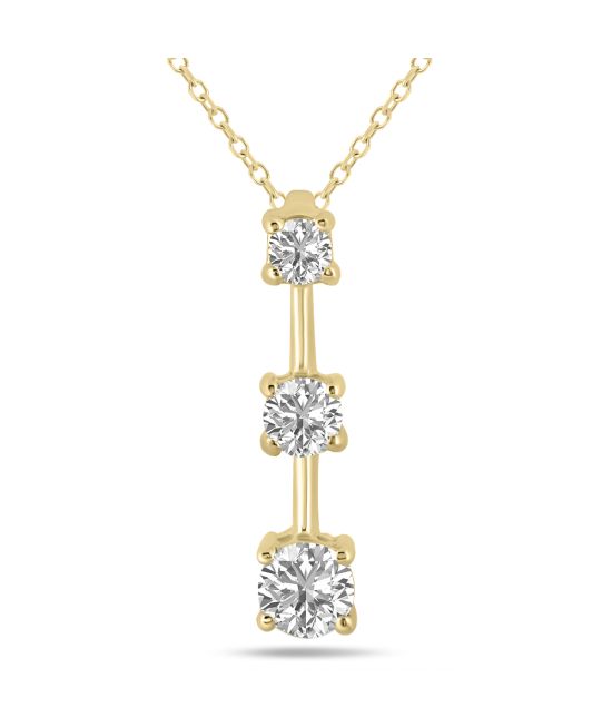 2 CTW Three Stone Lab Grown Diamond Bar Pendant in 10K Yellow Gold