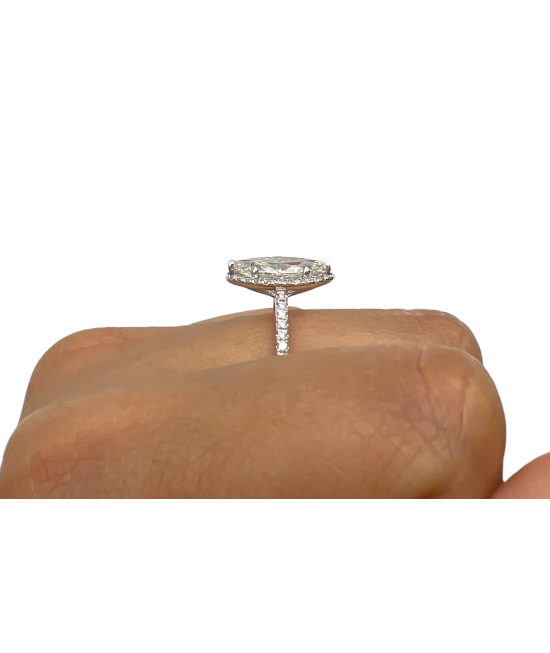 2.36 Total Carat Marquise Halo Pave Diamond Engagement Ring