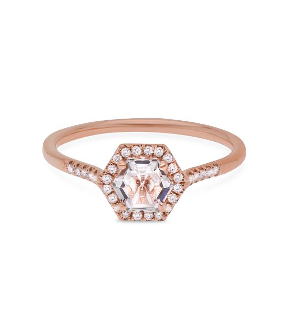 Suzanne Kalan 14K Rose Gold Diamond and White Topaz Ring sz 6.25 PR529-RGWT