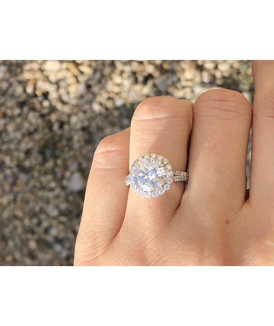 14K White Gold Round Diamond Hidden Halo Engagement Ring