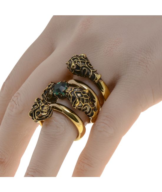 Gucci Gold-Toned Brass, Swarovski Crystal Tiger Head Statement Ring Sz. 6.5  YBC401983001014