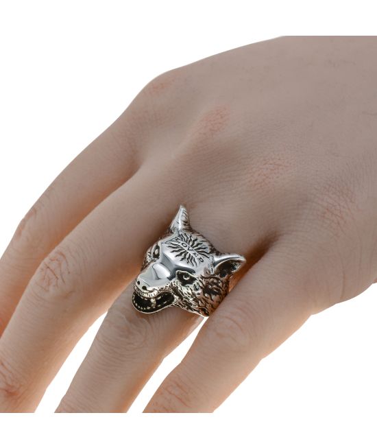 Gucci Anger Forest Sterling Silver Wolf Head Statement Ring Sz. 7  YBC476900001015